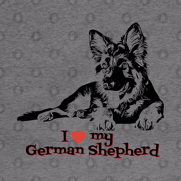 I Love My German Shepherd Cute German Shepherd Puppy Ink Art by AdrianaHolmesArt